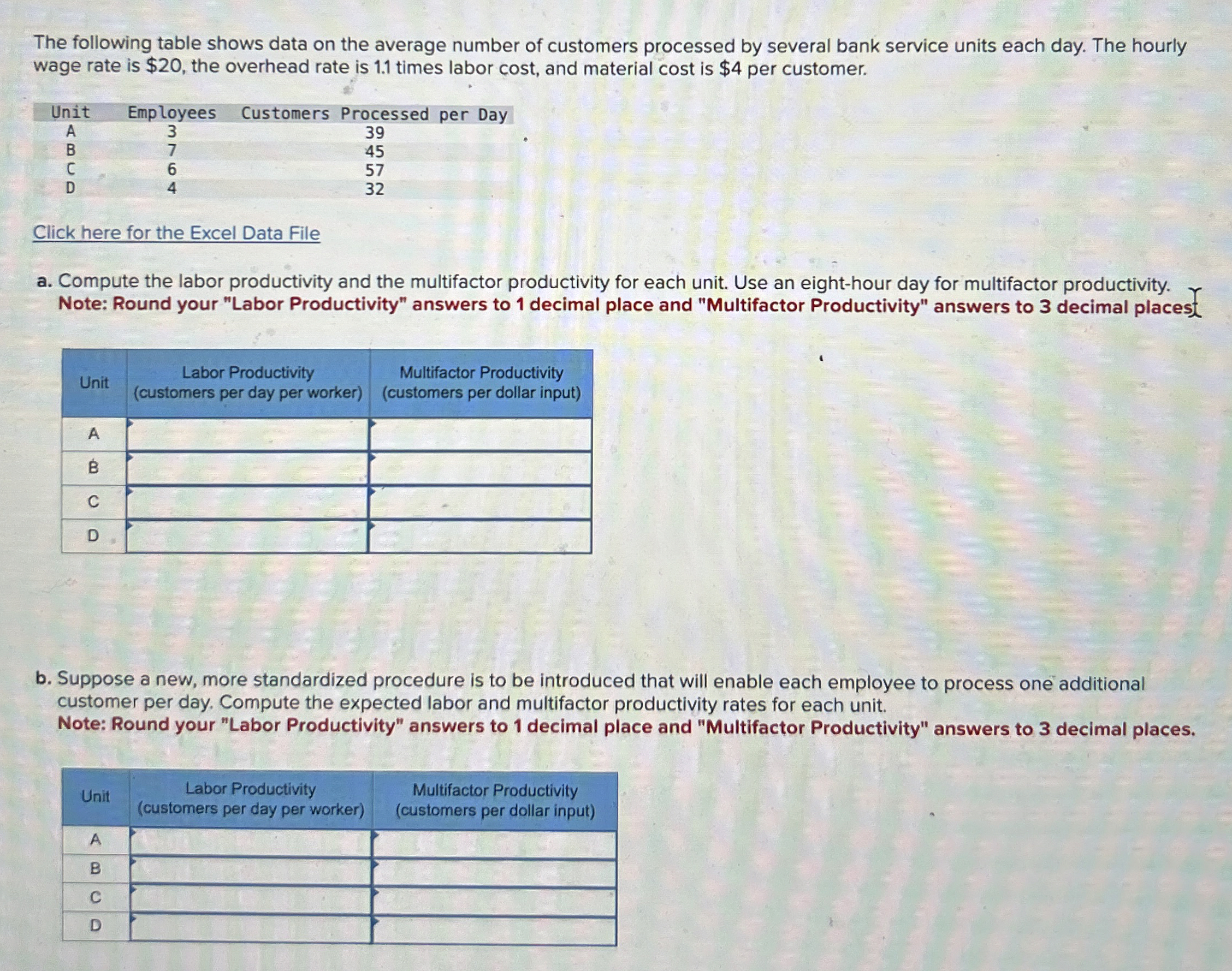  Problem 2-7(Algo) The following table show data on the average number