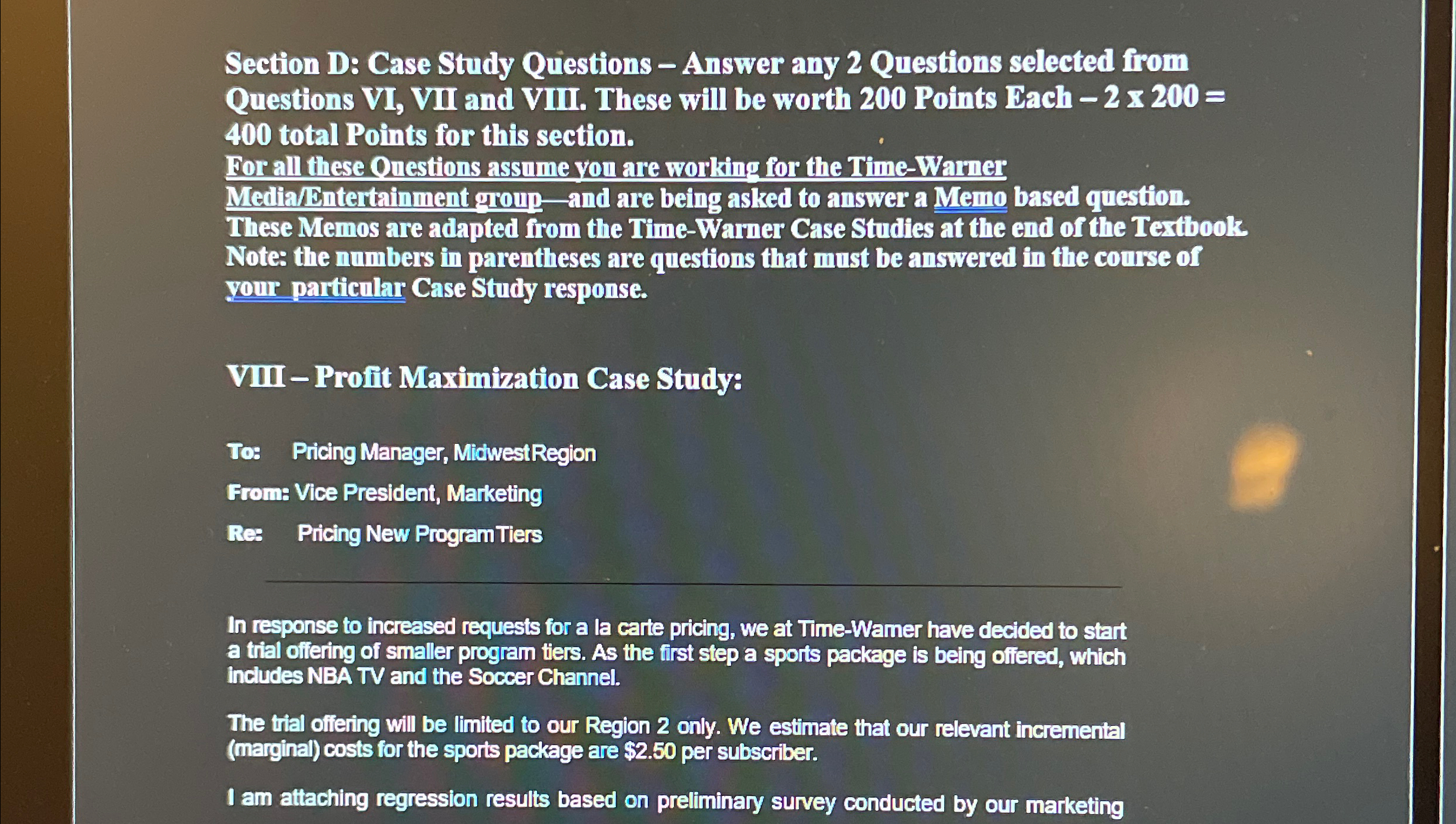  Section D: Case Study Qriestions - Answer any 2 Questions selected