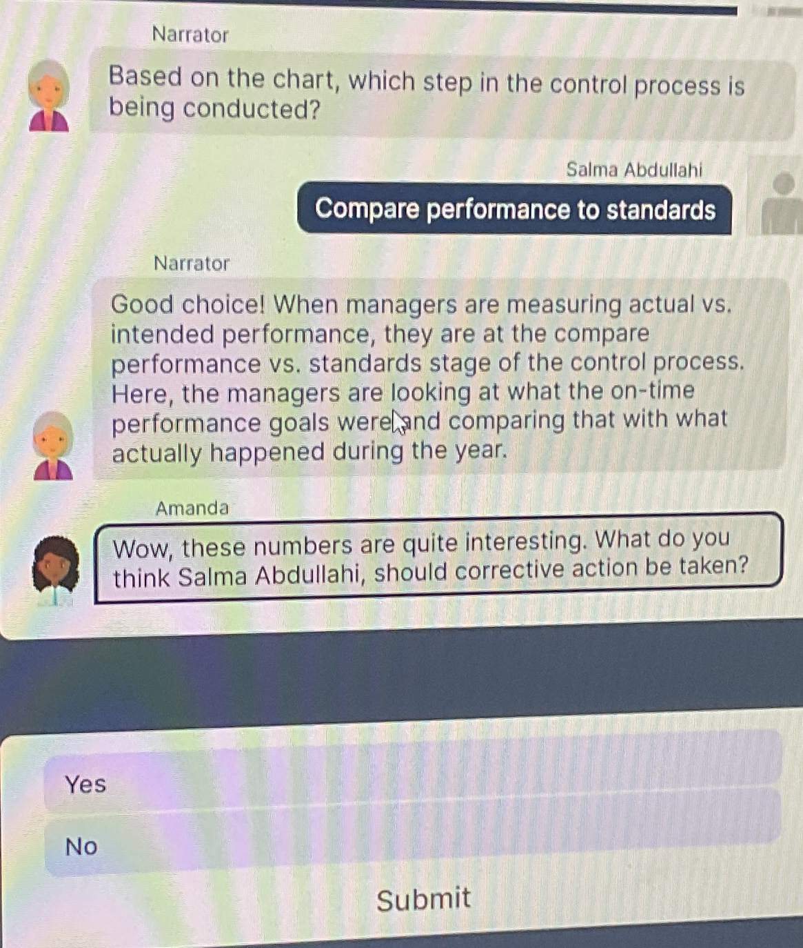  Narrator Based on the chart, which step in the control process