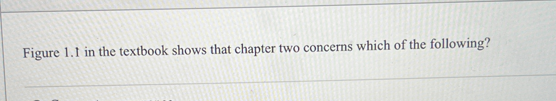  Figure 1.1 in the textbook shows that chapter two concerns which