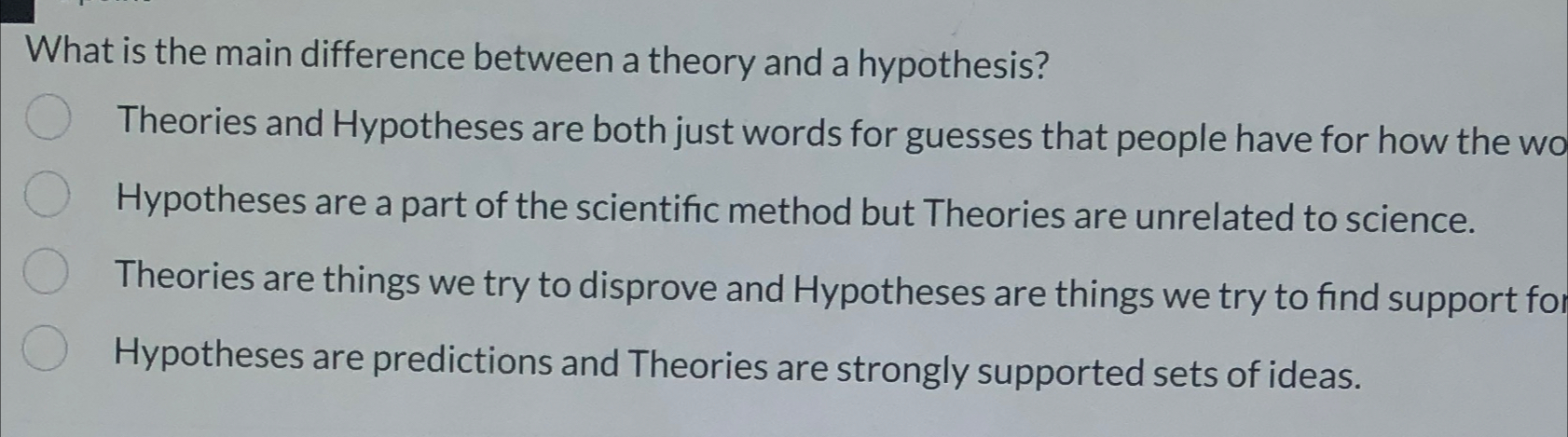  What is the main difference between a theory and a hypothesis?