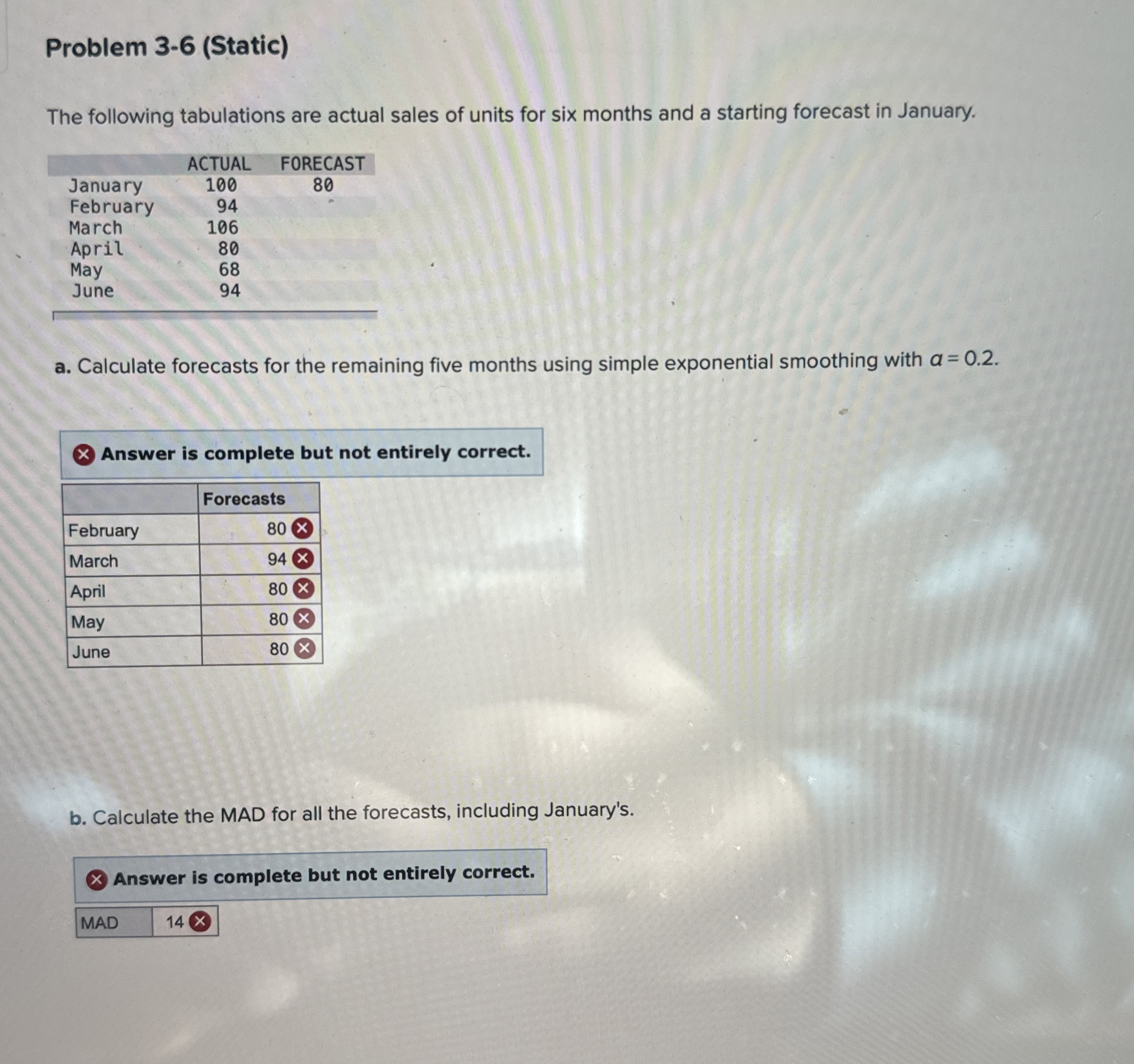  Problem 3-6(Static) The following tabulations are actual sales of units for