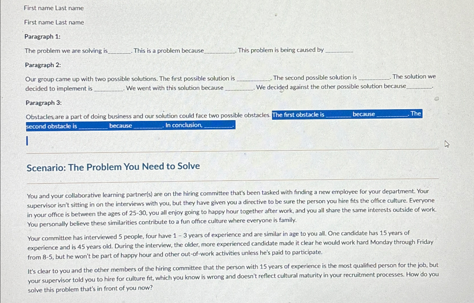  First name Last name First name Last name Paragraph 1: The