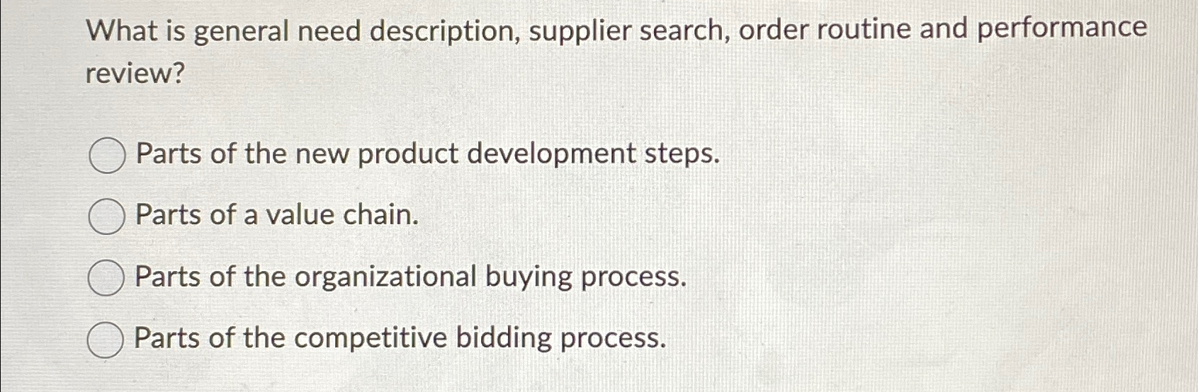  What is general need description, supplier search, order routine and performance
