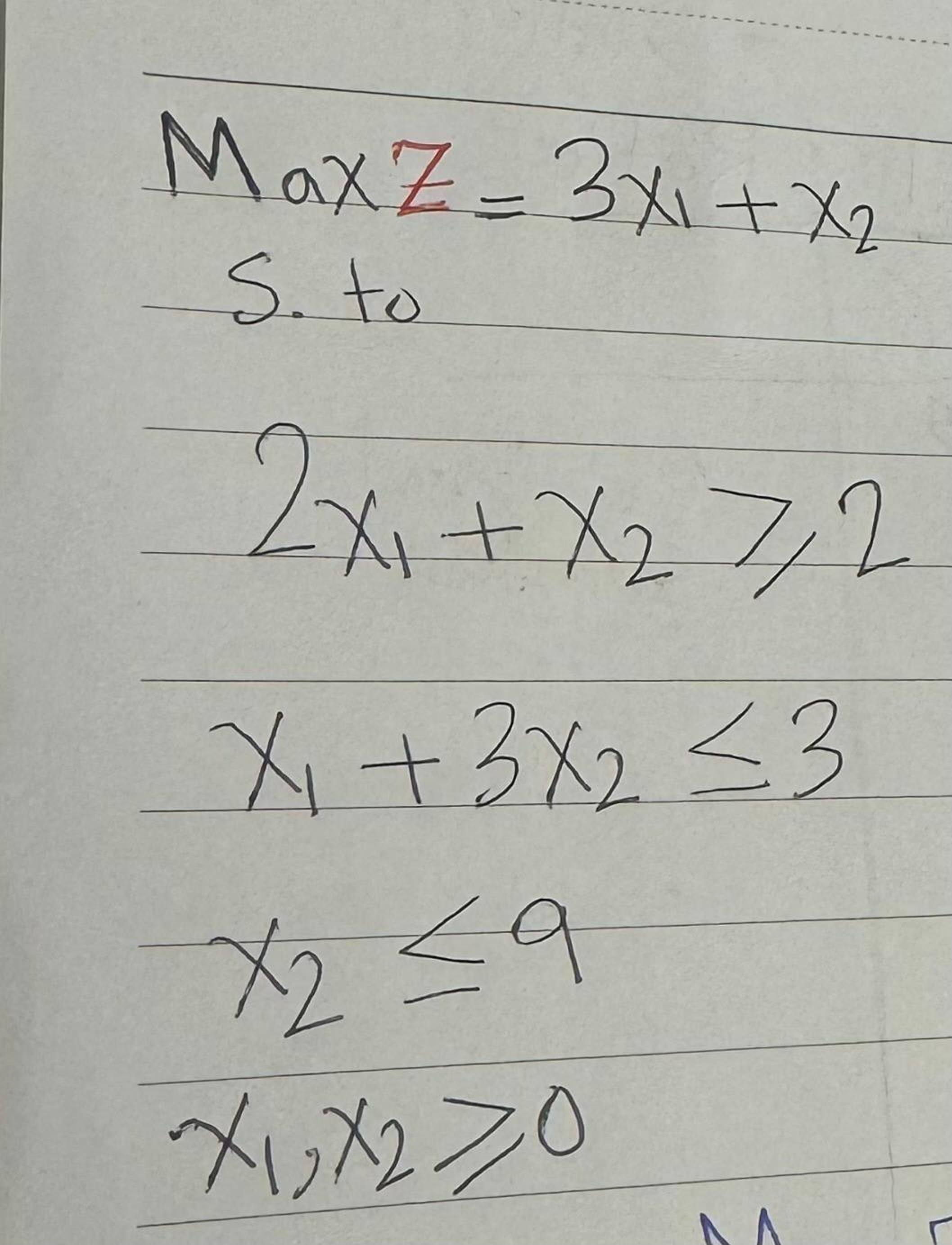  Maxz=3x1+x2 S.to x29 x1,x20 