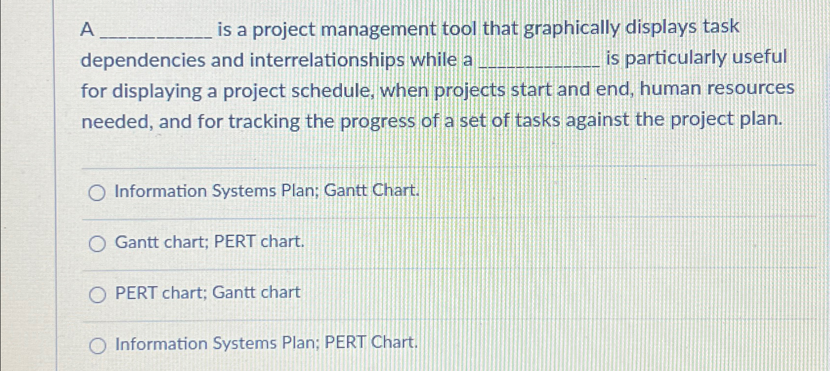  A is a project management tool that graphically displays task dependencies