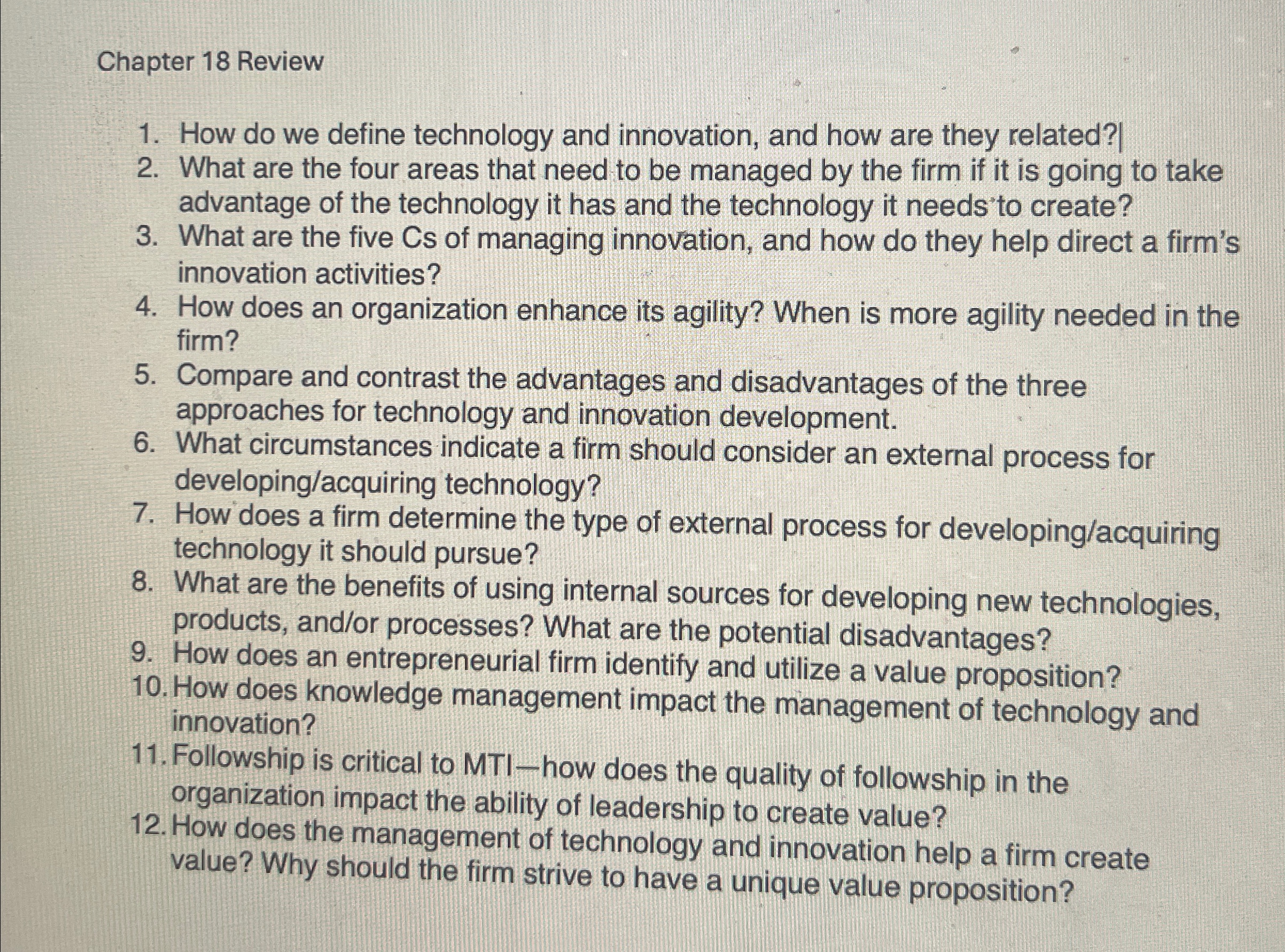  Chapter 18 Review How do we define technology and innovation, and