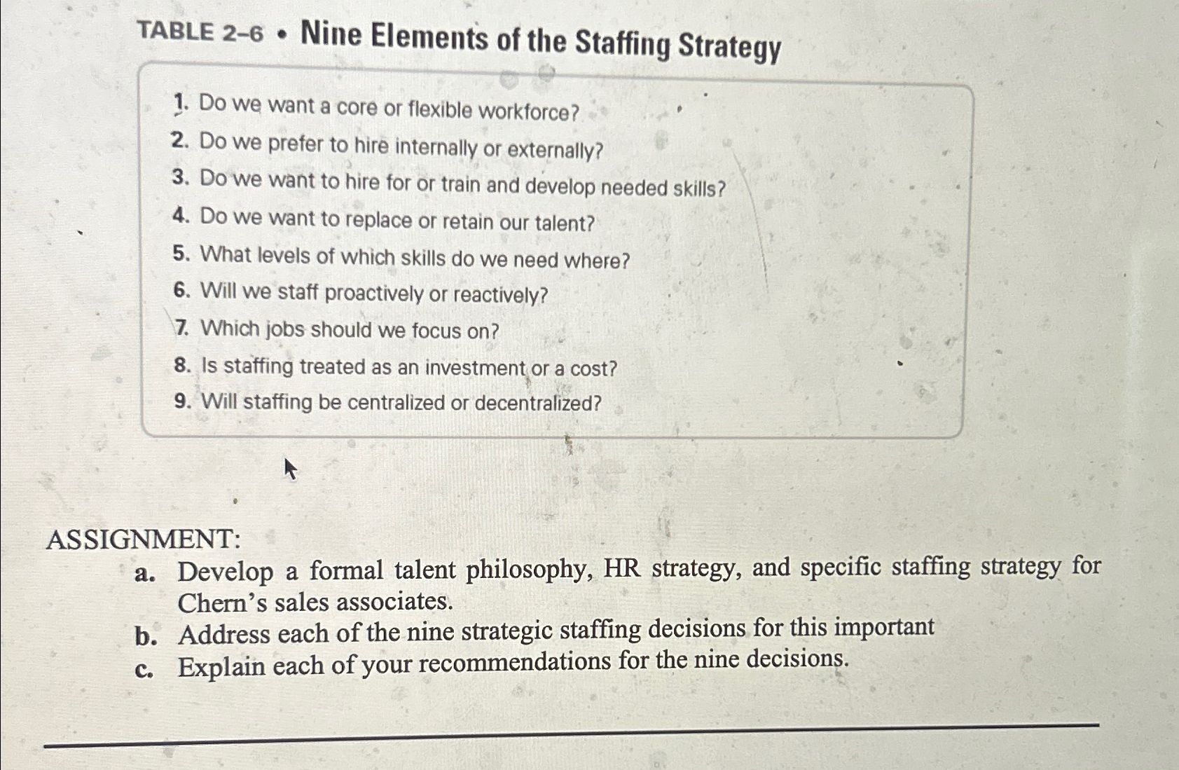  TABLE 2-6- Nine Elements of the Staffing Strategy Do we want