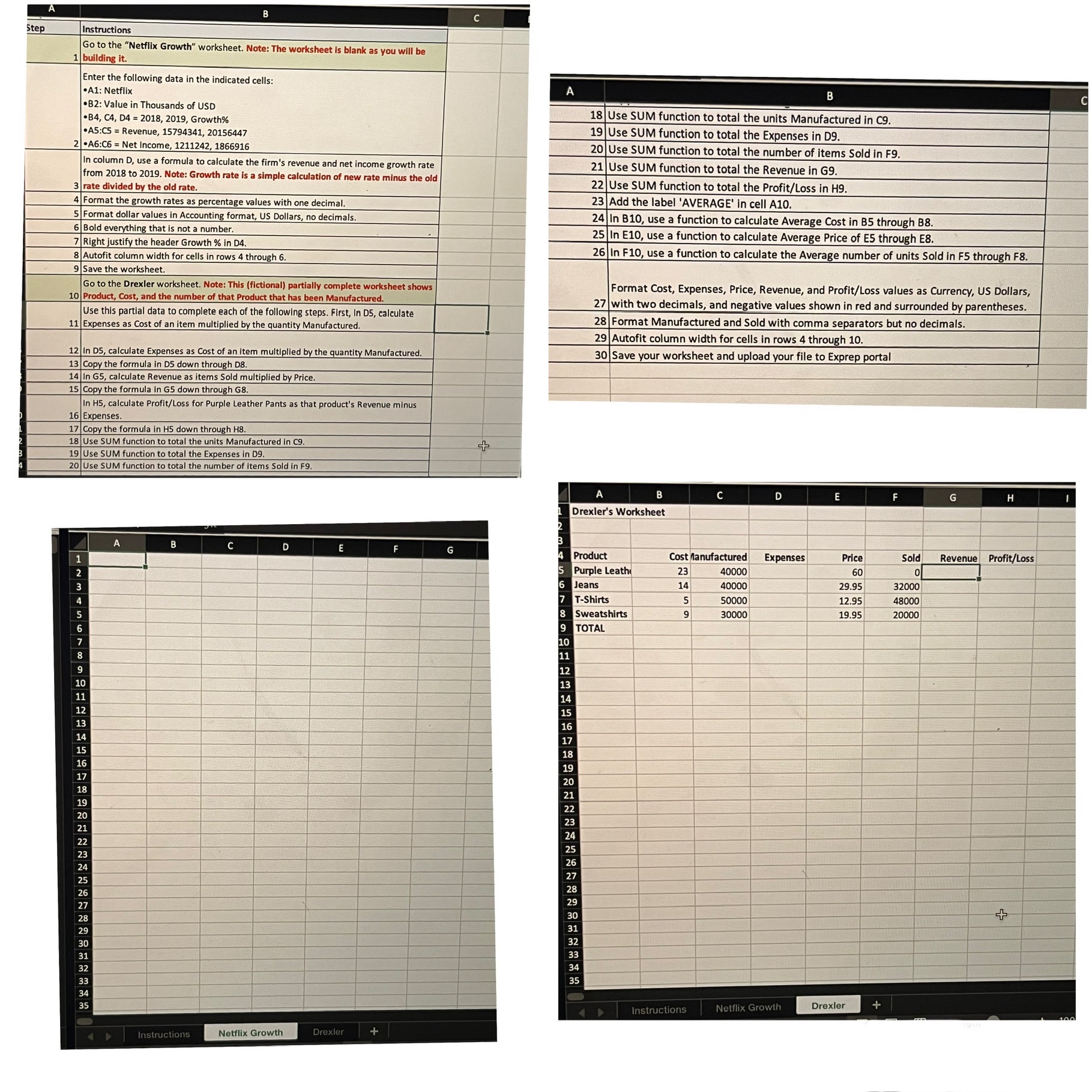 ExCel assignmnet. Please Do on Excel worksheets to show answers. 