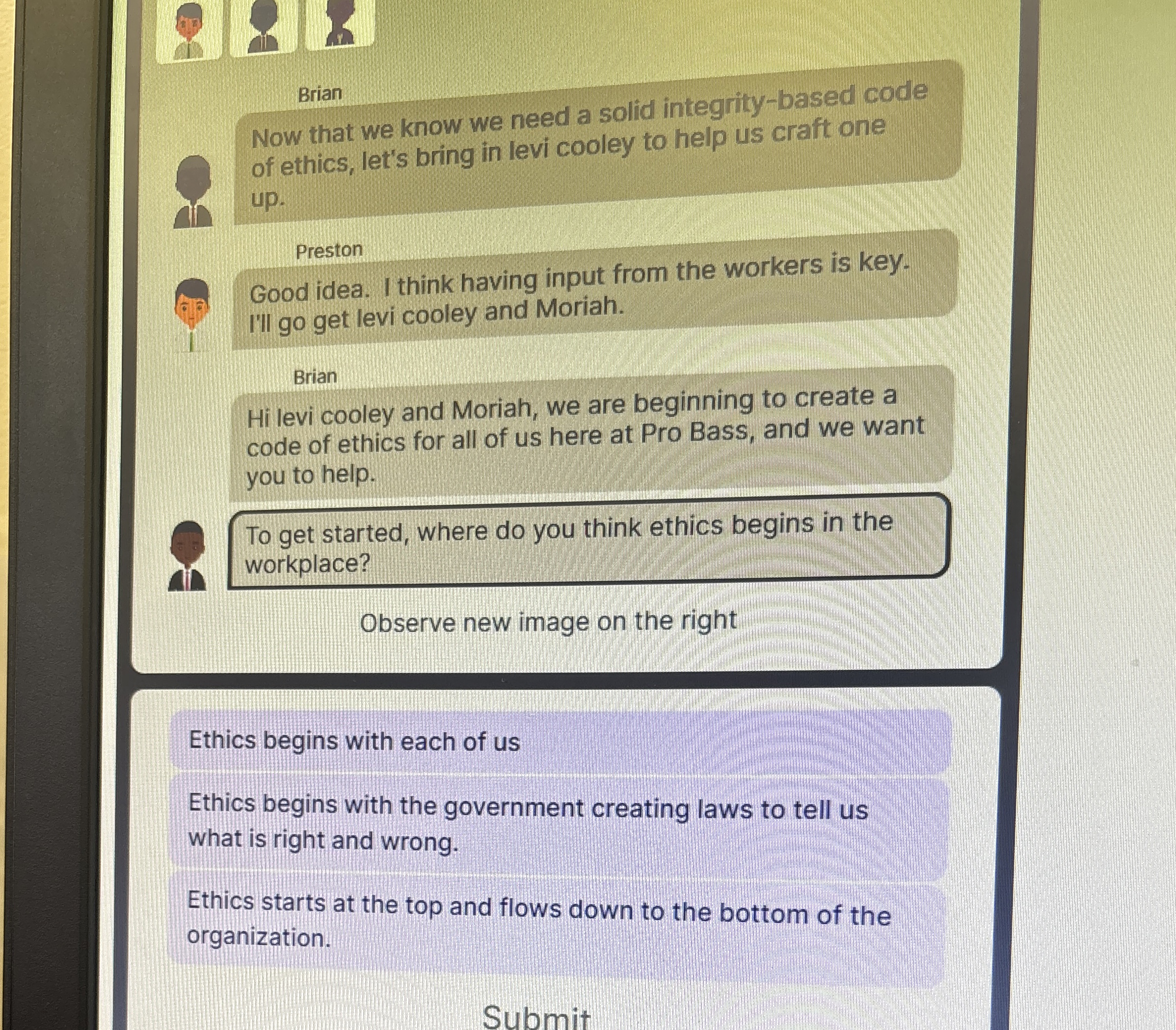  Brian Now that we know we need a solid integrity-based code