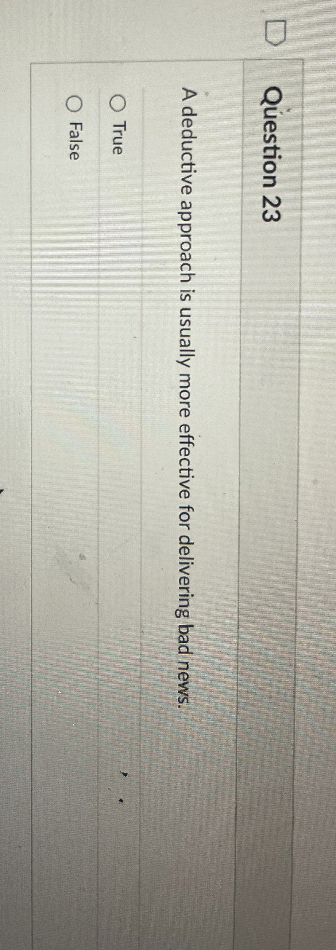  Question 23 A deductive approach is usually more effective for delivering