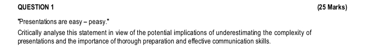  QUESTION 1 (25 Marks) "Presentations are easy - peasy." Critically analyse
