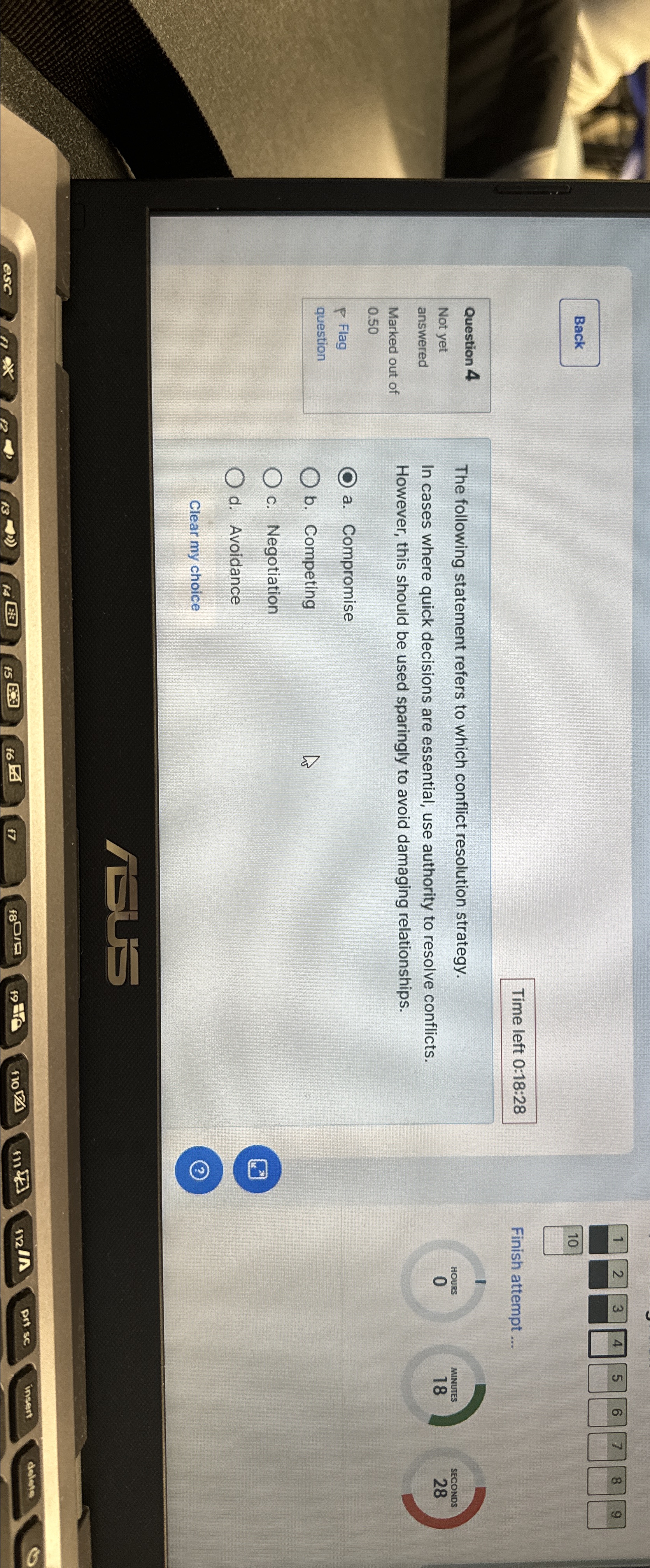 Back Time left 0:18:28 Question 4 Not yet answered Marked out