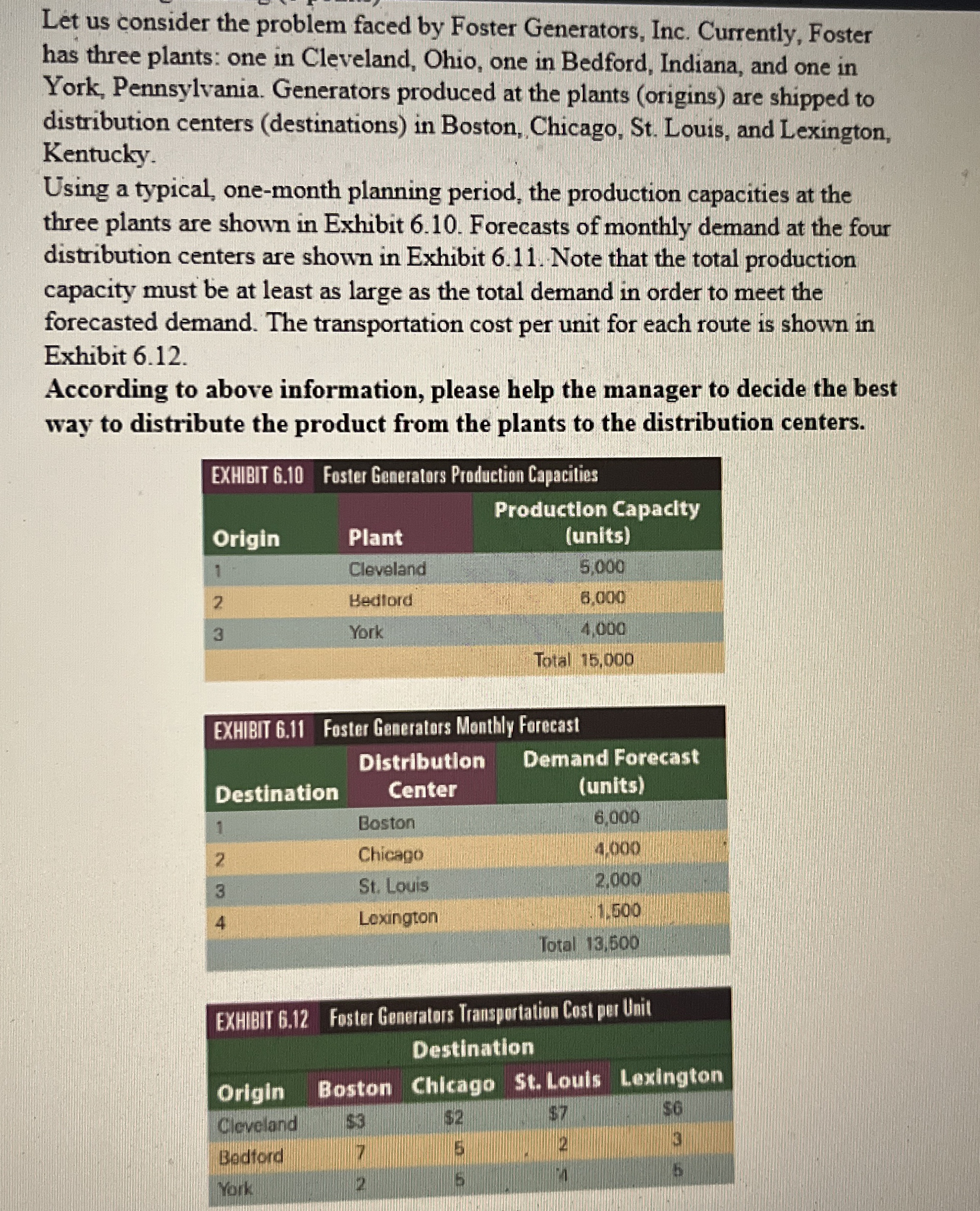  Let us consider the problem faced by Foster Generators, Inc. Currently,