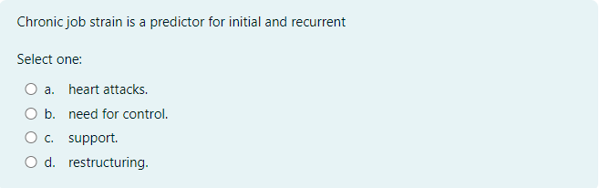  Chronic job strain is a predictor for initial and recurrent Select