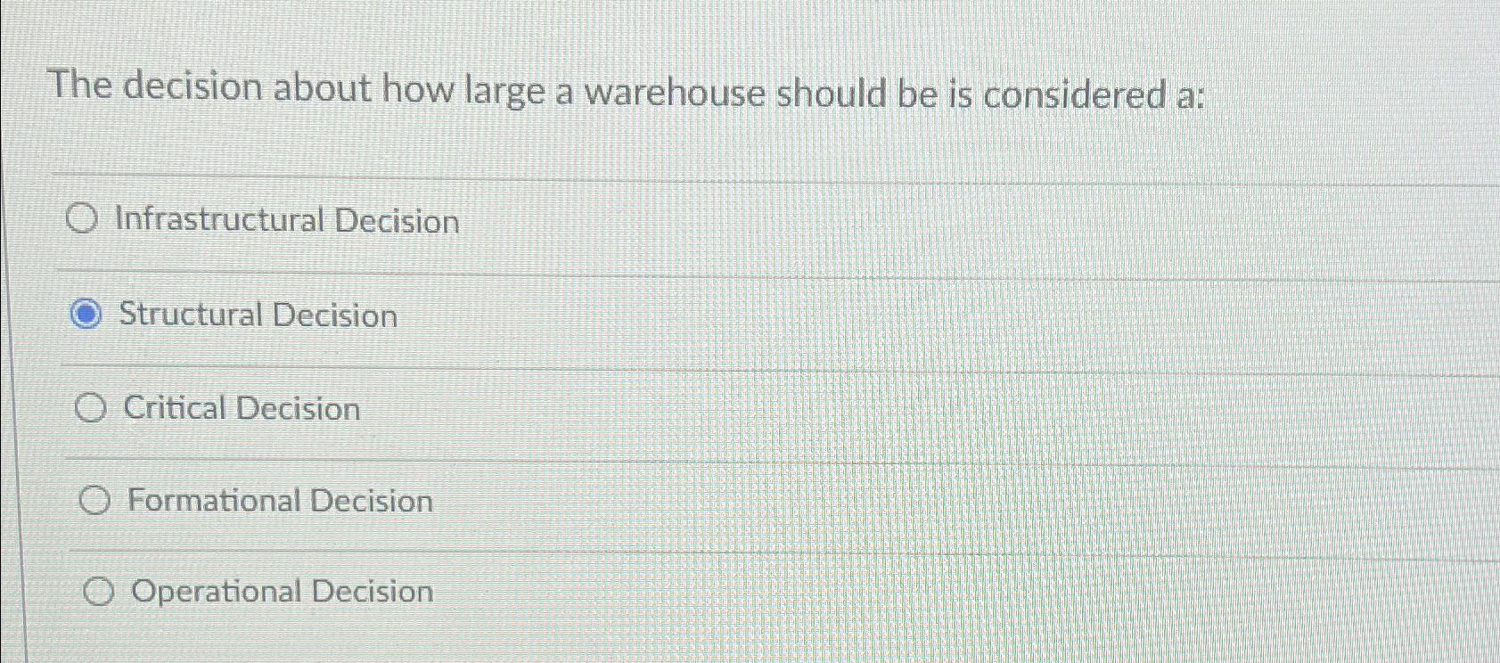  The decision about how large a warehouse should be is considered
