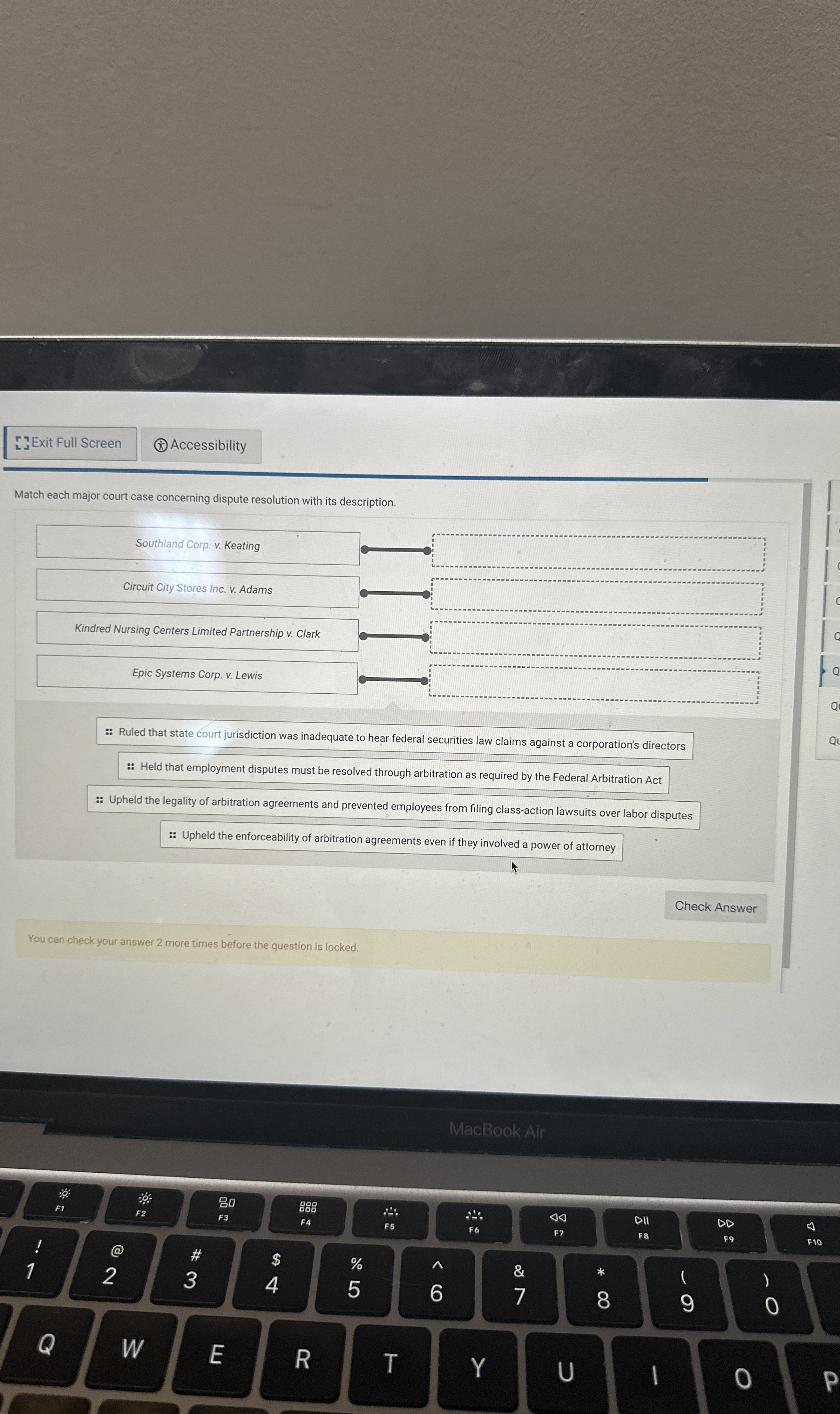  (*)Accessibility Match each major court case concerning dispute resolution with its