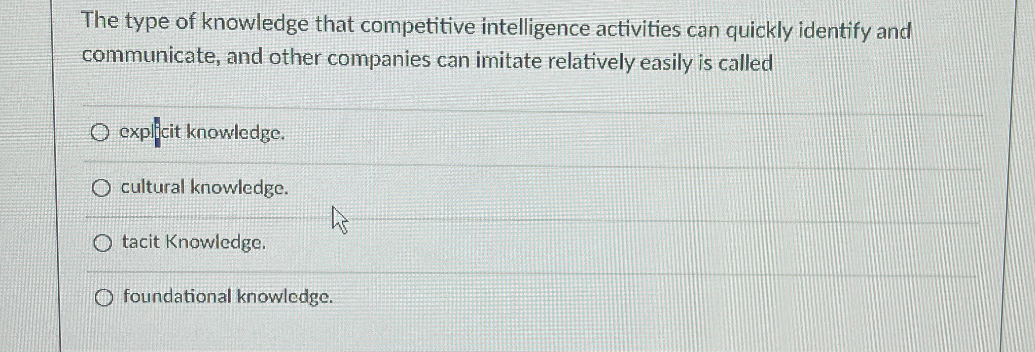  The type of knowledge that competitive intelligence activities can quickly identify