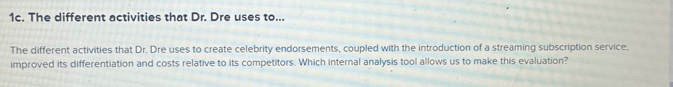  1c. The different activities that Dr. Dre uses to... The different