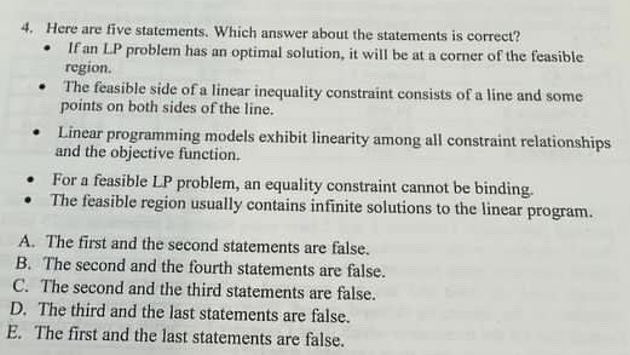  Here are five statements. Which answer about the statements is correct?