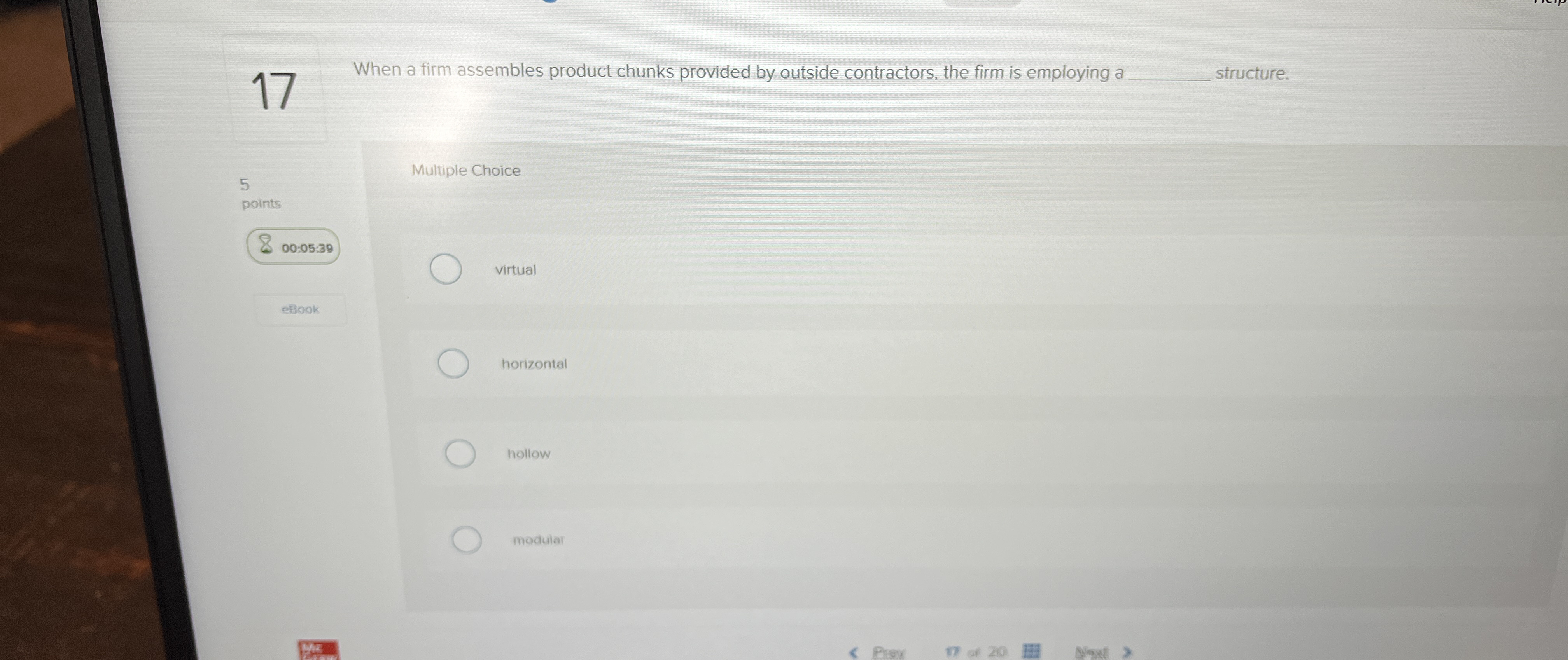  17 When a firm assembles product chunks provided by outside contractors,