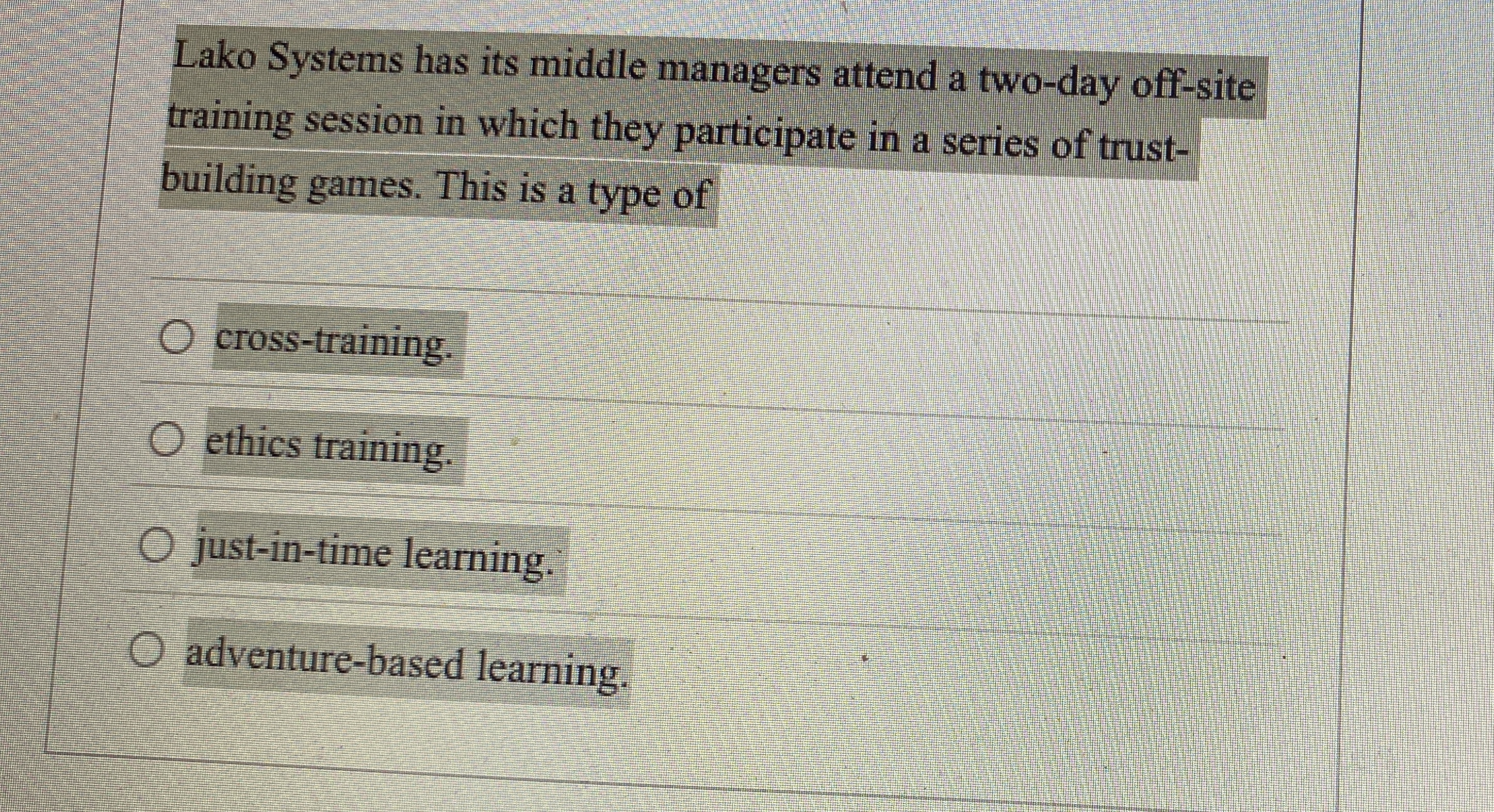  Lako Systems has its middle managers attend a two-day off-site training