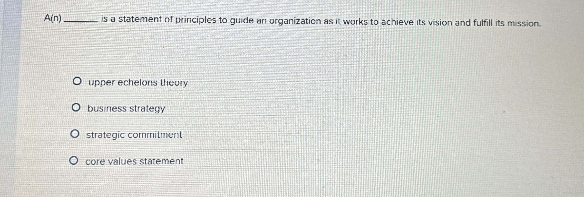  A(n) is a statement of principles to guide an organization as