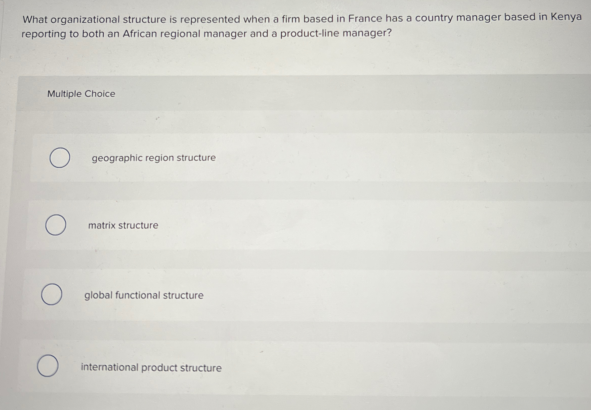  What organizational structure is represented when a firm based in France