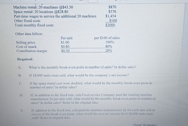  \table[[Machine rental: 20 machines @$ $43.50,$870 