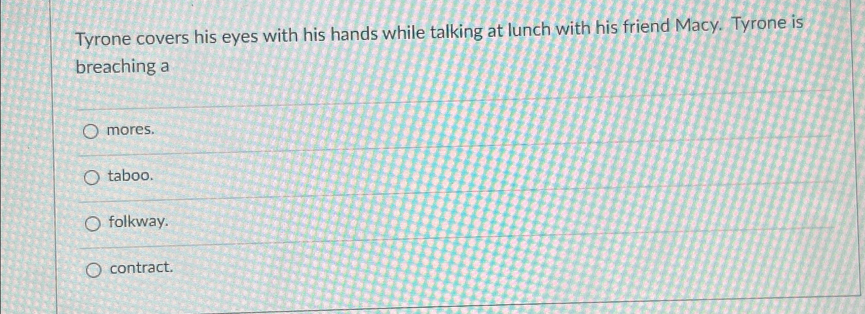  Tyrone covers his eyes with his hands while talking at lunch