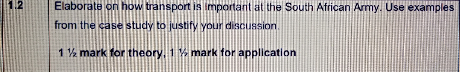  1.2, Elaborate on how transport is important at the South African