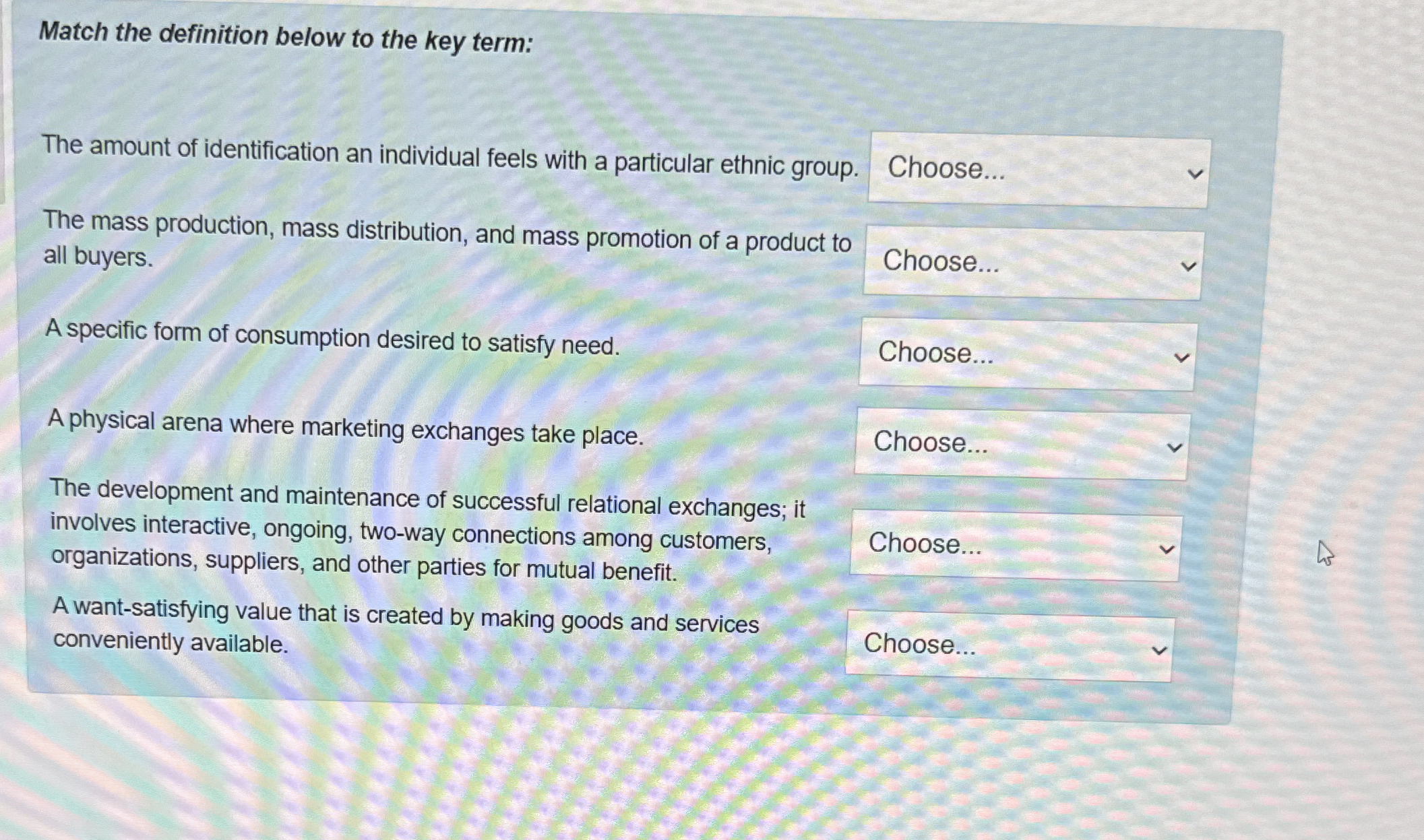  Match the definition below to the key term: The amount of