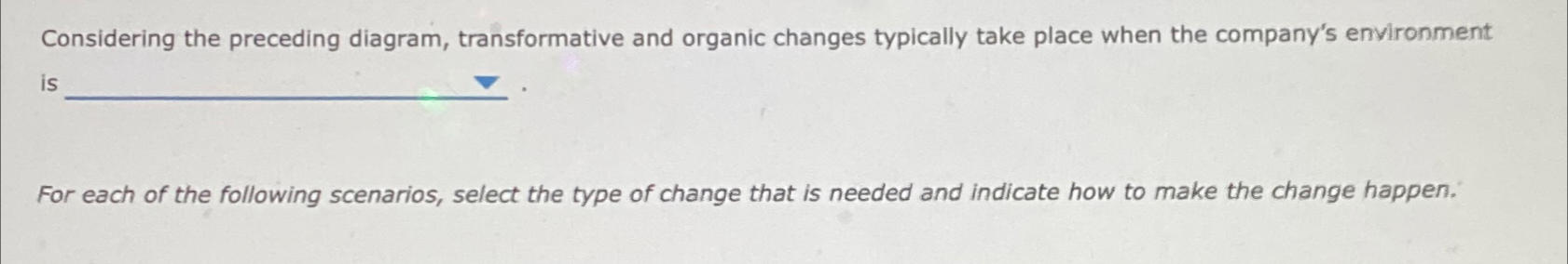  Considering the preceding diagram, transformative and organic changes typically take place