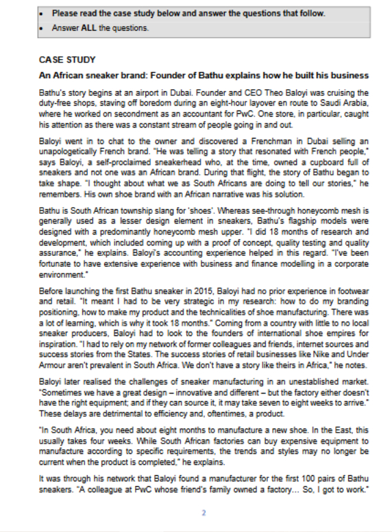  - Please read the case study below and answer the questions