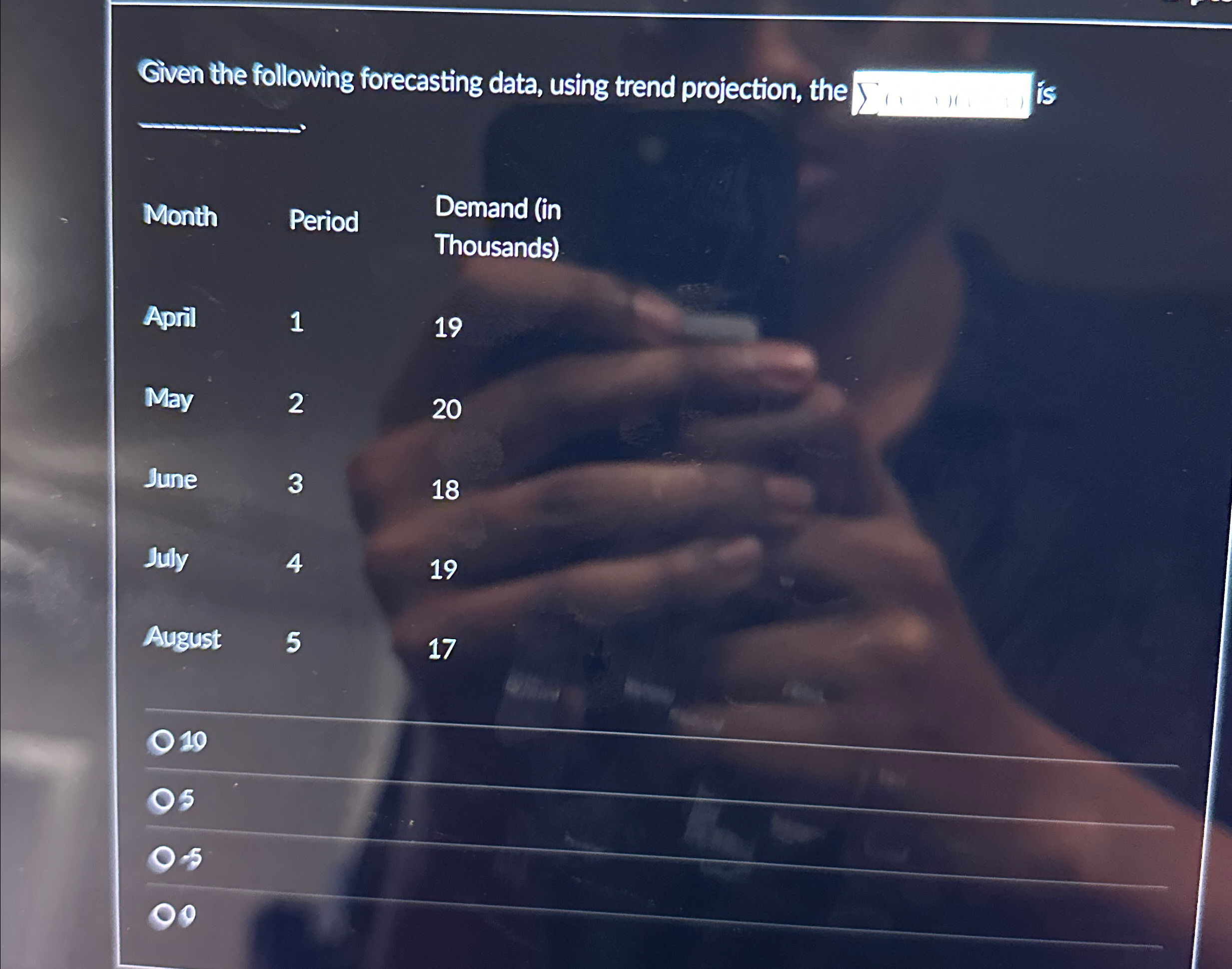  Given the following forecasting data, using trend projection, the is q,