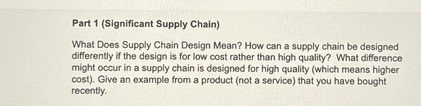  Part 1(Significant Supply Chain) What Does Supply Chain Design Mean? How