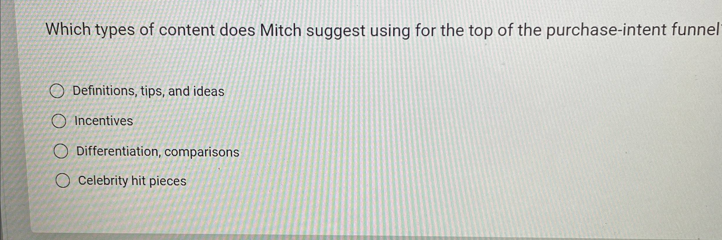  Which types of content does Mitch suggest using for the top