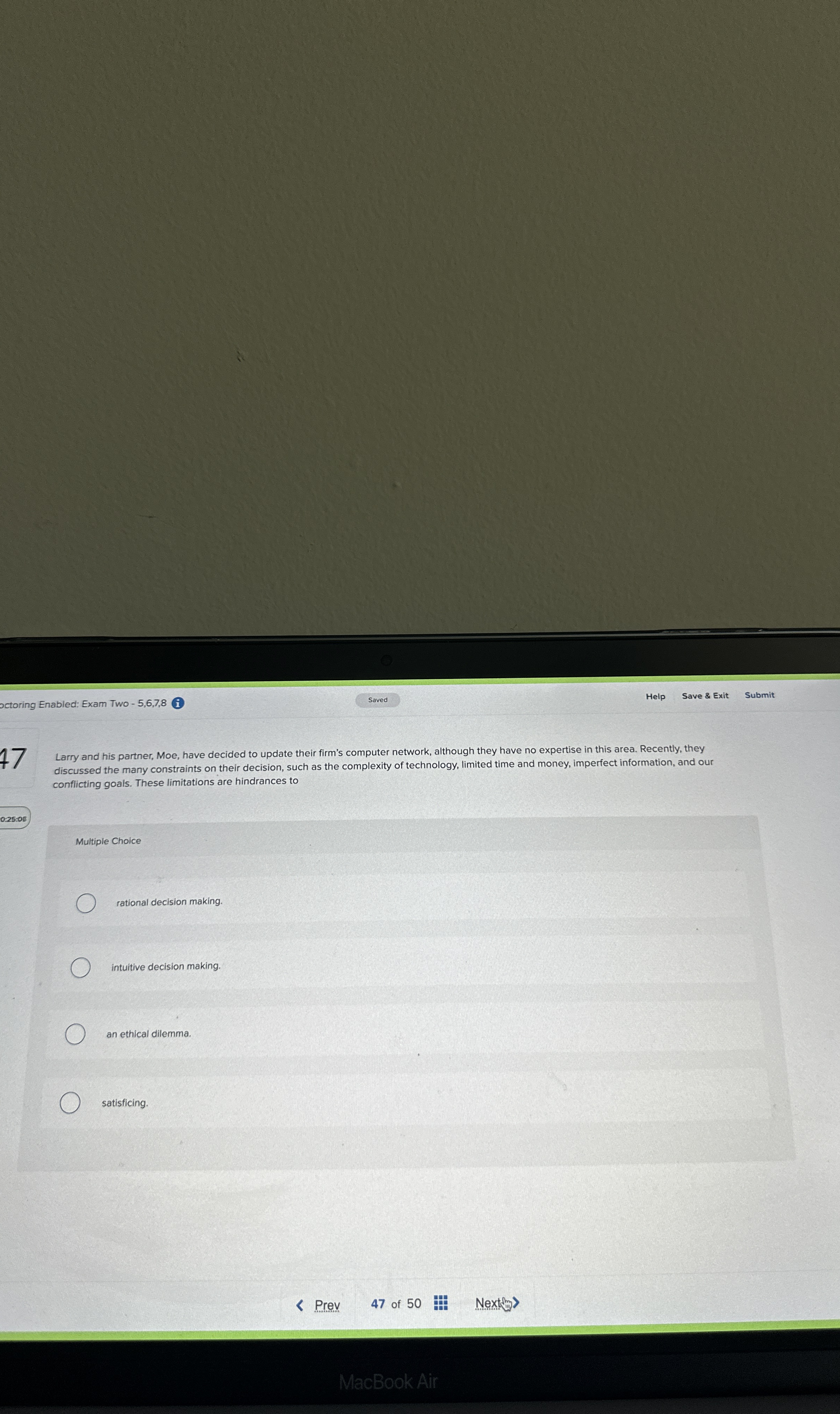  octoring Enabled: Exam Two -5,6,7,8 Saved Help Save & Exit Submit
