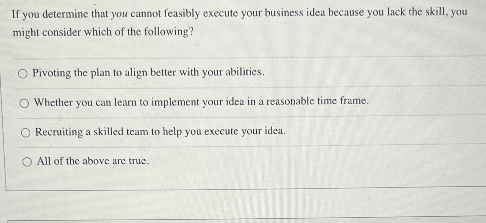  If you determine that you cannot feasibly execute your business idea