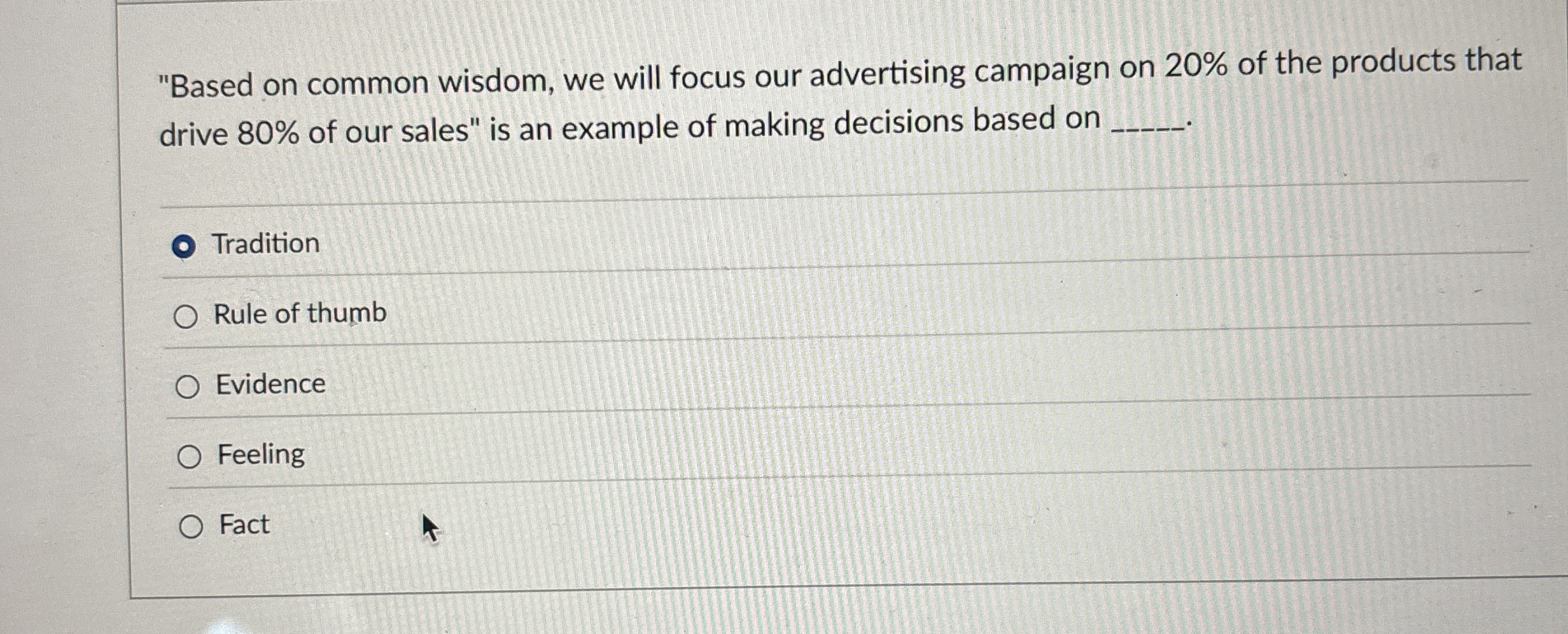  "Based on common wisdom, we will focus our advertising campaign on