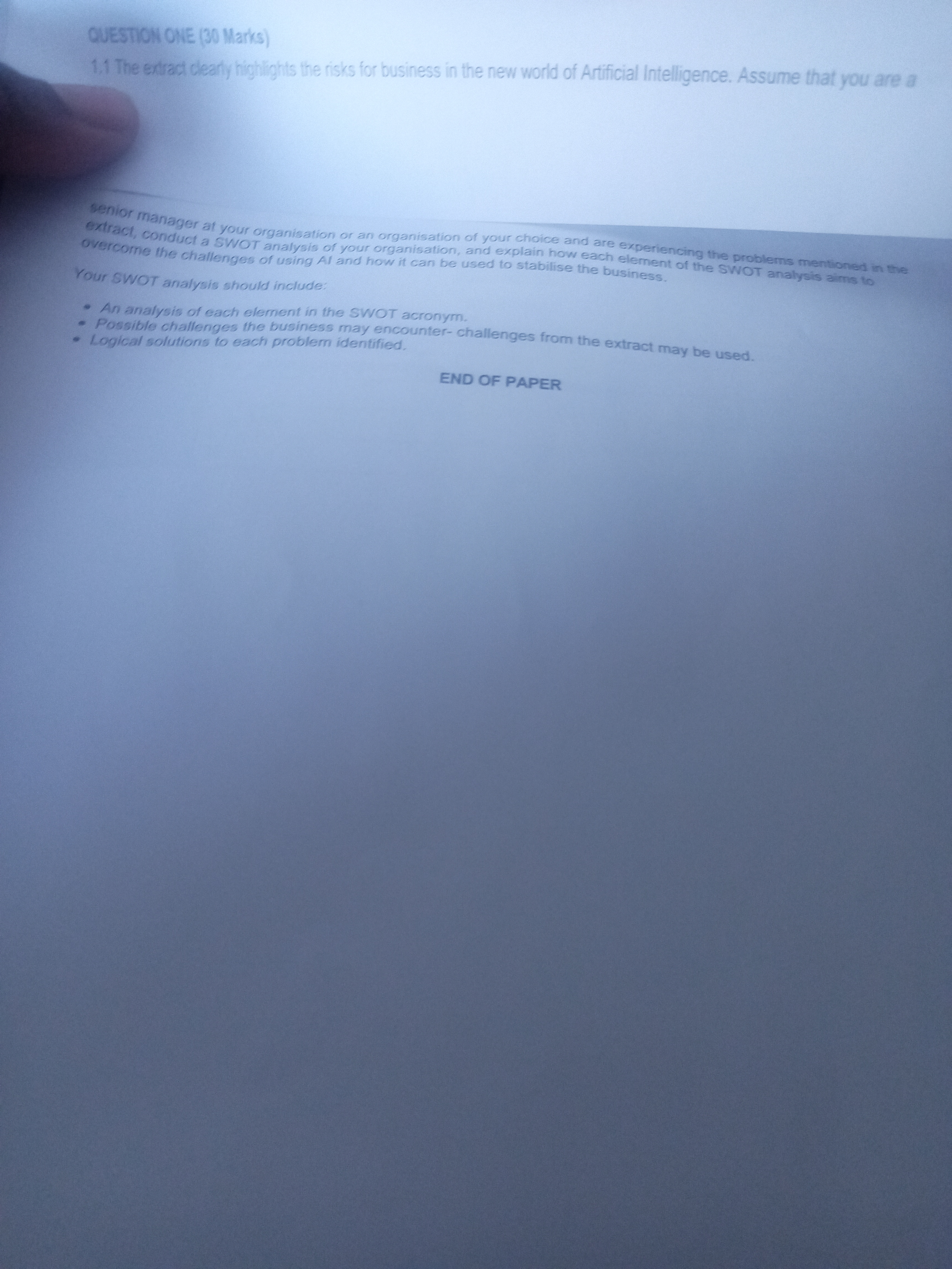  QUESTIOH OME (30 Marks) 11 The erriart clearly hightights the risks