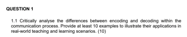  QUESTION 1 1.1 Critically analyse the differences between encoding and decoding