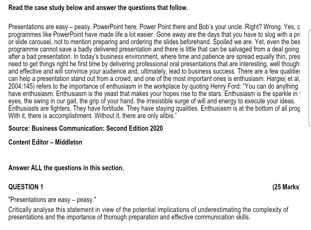  Read the case study below and answer the questions that follow.