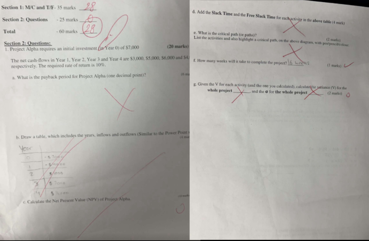  Section 1: M/C and T/F-35 marl Section 2: Questions Total Section