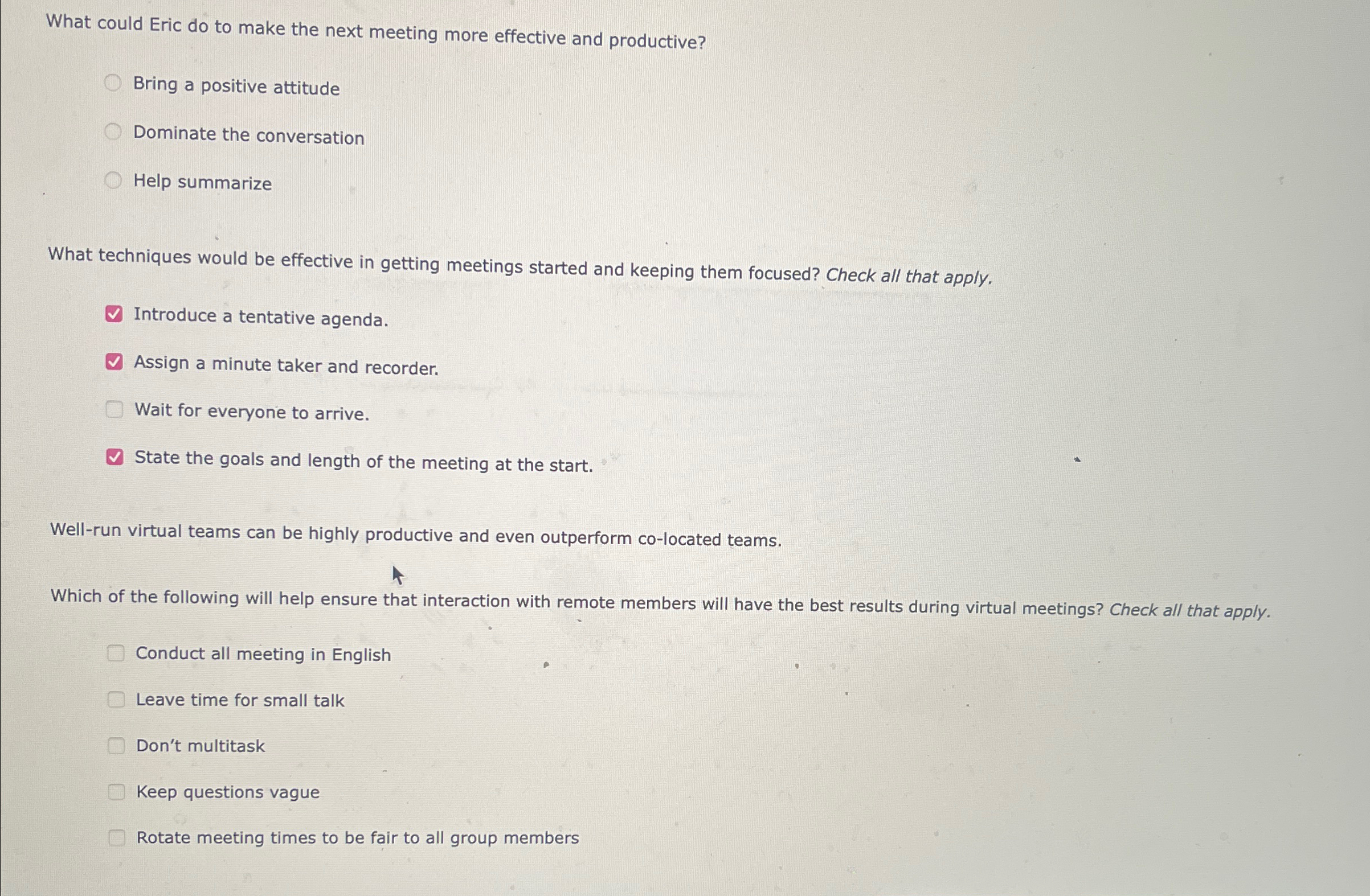  What could Eric do to make the next meeting more effective