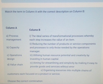  Match the term in Column A with the correct description on