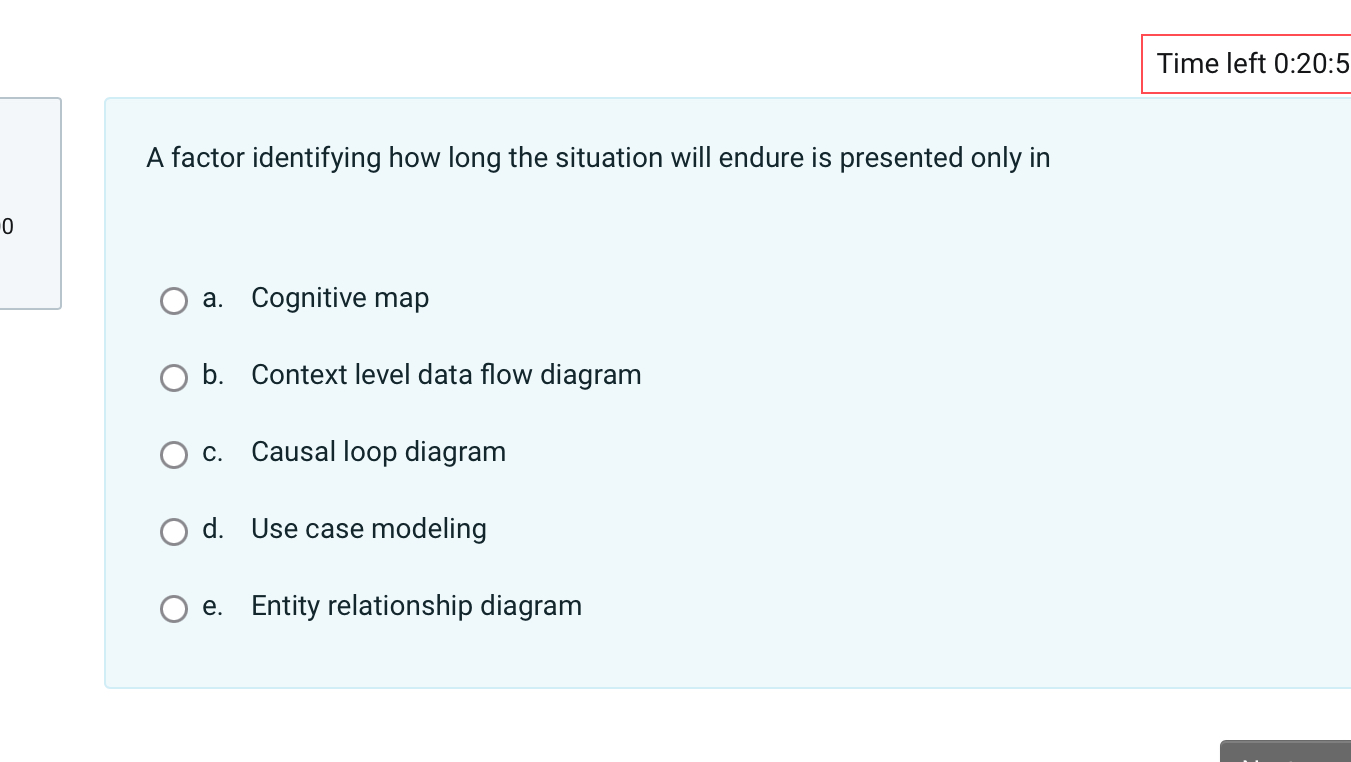  Time left 0:20:5 A factor identifying how long the situation will