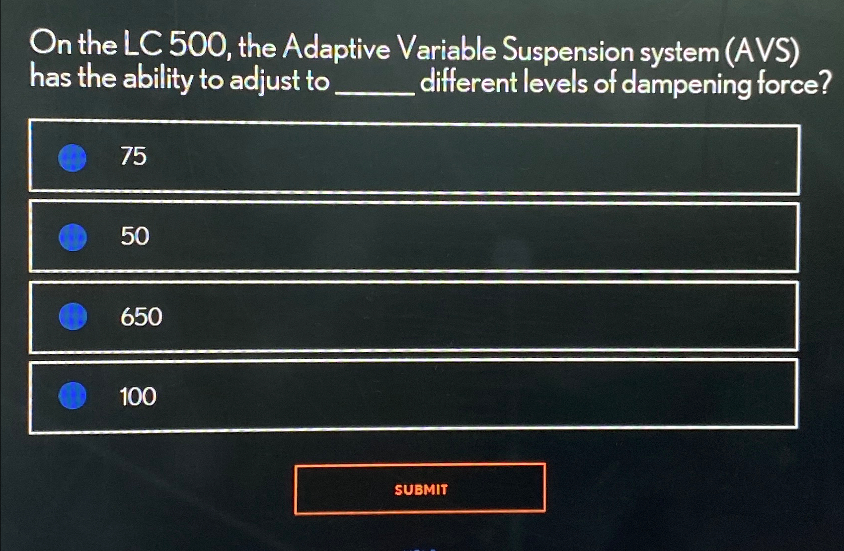  On the LC 500, the Adaptive Variable Suspension system (AVS) has