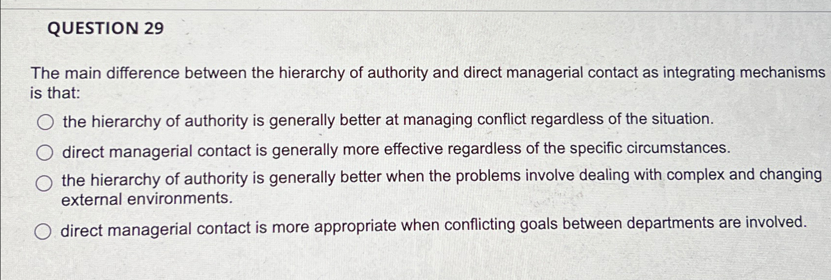  QUESTION 29 The main difference between the hierarchy of authority and