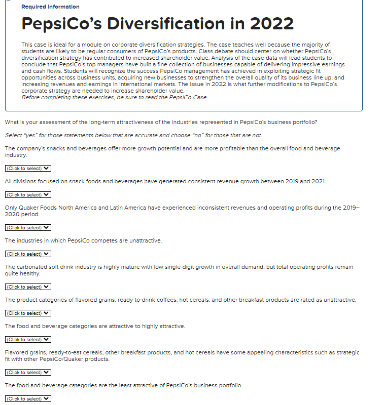  PepsiCo's Diversification in 2022 This case is ideal for a module